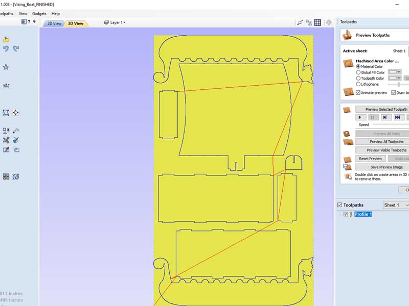 Cut2D Pro Vectric tool paths preview
